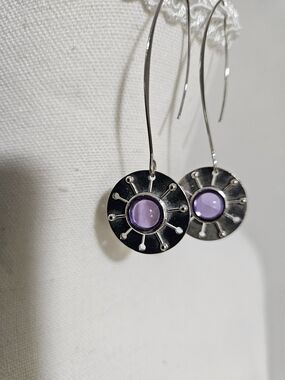 Sterling Silver Sunburst Earrings with Lavender Gemstone